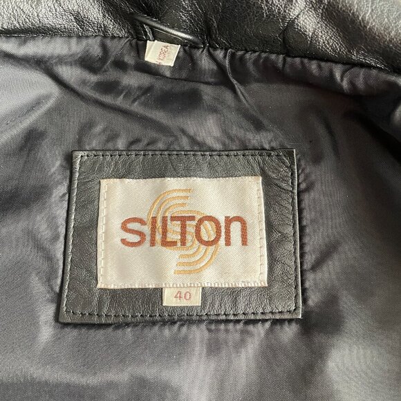 Silton Men's Vintage Black Leather Bomber Jacket, Size 40   EUC 2 - Picture 4 of 13